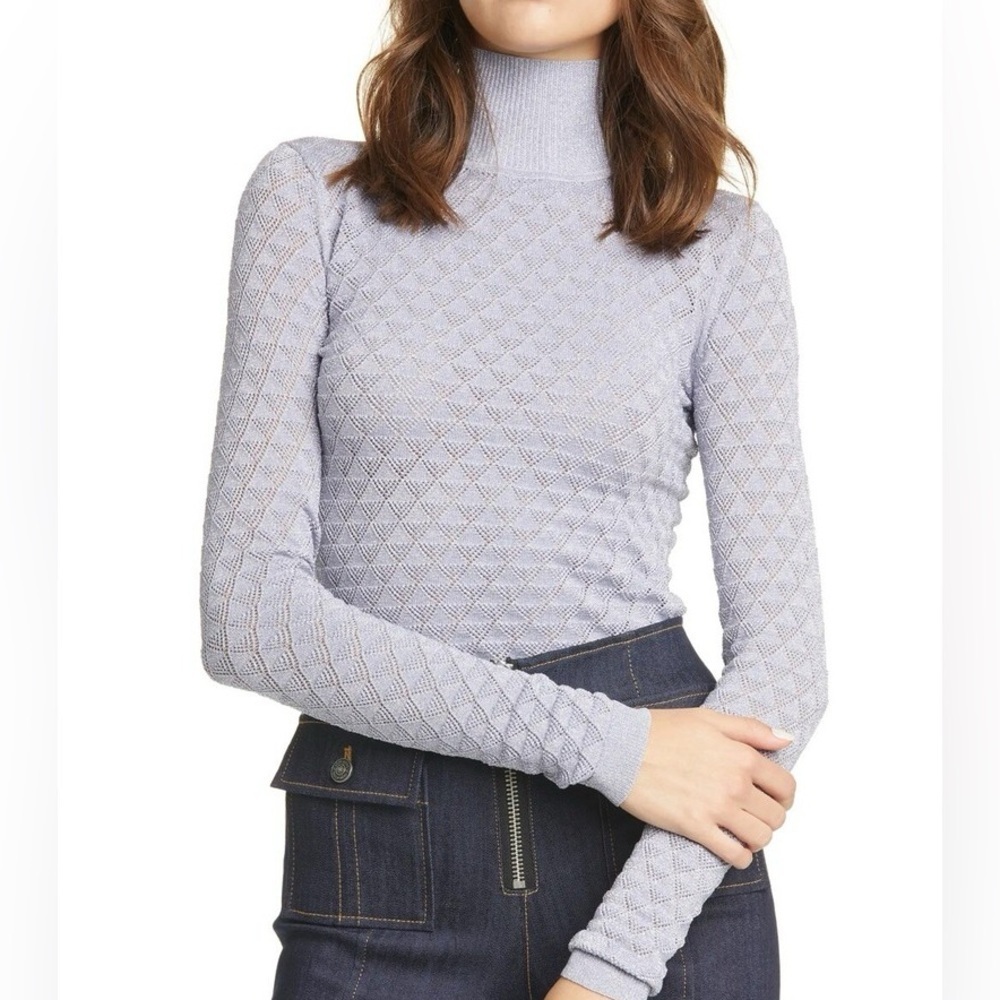 Cinq A Sept Lilette Metallic Diamond-knit Turtleneck In Mecury Metallic - Medium